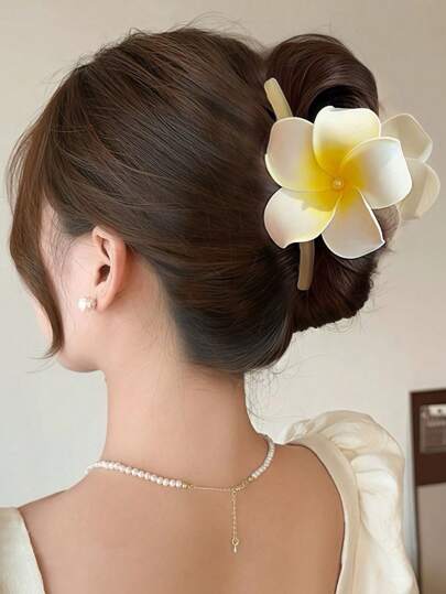 1pc Women Frangipani Flower Claw Clip, New Design High-End Floral Hair Clip For Updo, Bohemian Casual Style Hair Clips Hair Jaw Clip Hair Clamps Hair Clutch Hair Claw Clip, Beach Accessories Fall Winter Hair Accessories For Women For Vacation Outfits Woman Summer