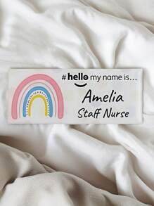 1pc Acrylic "Hello My Name Is" Customized Nameplate Badge, Rainbow Name Design, For Students, Nurses, Doctors, Midwives, Hospital Staff, Daycare, Kindergarten - High Definition Print, Magnetic Badge, Graduation Gift