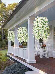 1/2/4 piezas Plantas artificiales colgantes de eucalipto y gloria de la mañana de seda, resistentes a los rayos UV, plantas verdes para decoración de aniversario, graduación, ceremonia de boda, fiesta familiar, oficina, porche, jardín, patio y pared en primavera/verano