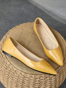 MonaNise 女士百搭平底鞋,蛇皮图案黑色、红色外层、粉色石头纹理尖头、黄色、灰色旅行、栗色秋季、橄榄绿色休闲、海军蓝、棕色纯色一脚蹬 - 黃色 - 查看 4