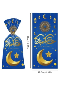 50个金色星月图案印花礼品袋，塑料和玻璃纸礼品袋，生日、家庭度假、派对装饰用品，礼品包装用品