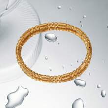 1 pieza Brazalete rígido de acero inoxidable enchapado en oro de 18K con textura - Pulsera con hebilla - Ver 3