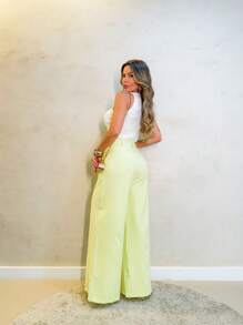 YING ZI Stone Mode Formal Tailored Wide Leg Trousers - Yellow - View 2