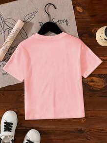 Young Girl's Cartoon Print Round Neck Short Sleeve Tee Spring And Summer Casual T Shirt For Young Girl