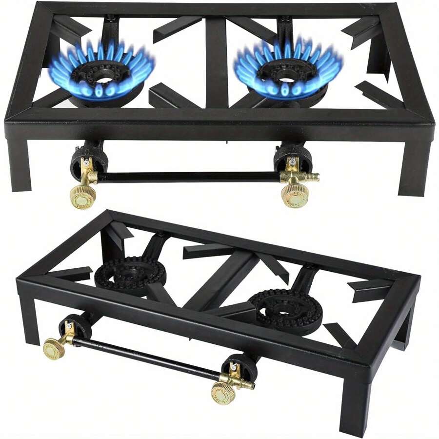 Portable Gas Double Burner Camping Cooker Stove Cast Iron BBQ Grill - Variant1 - View 1