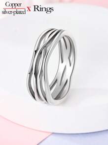 1pc Hypoallergenic Silver-Plated Elegant Multilayer Braided Rock & Roll Couple Rings, Suitable For Performance, Party & Banquet Wear