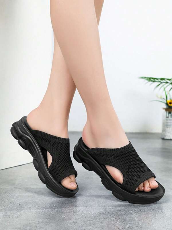 Ladies' Spring And Summer Mesh Hollow Thick Bottom Home And Outdoor Casual Slippers