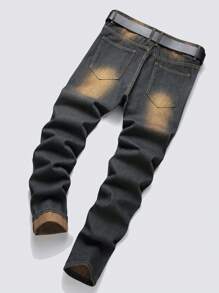 Men's Slim Fit Straight Leg Distressed Jeans, Casual Everyday Fashion, Emo Style