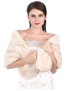 Women's Wedding Faux Fur Wraps And Shawls Bridal Fur Stoles Scarf With Rhinestones Brooch For Bride And Bridesmaids - Ivory - View 1