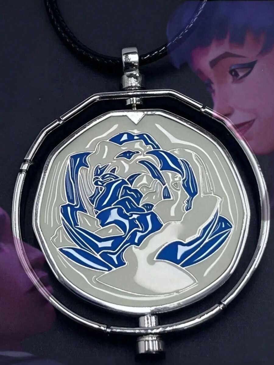 Lindo collar con colgante de rosa azul para Ekko y polvo Jinx, regalo de joyería único para mujeres y niñas, fanáticas de Jinx Ekko