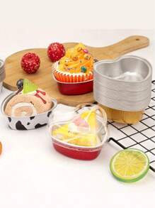 10/30 piezas Moldes de aluminio desechables con forma de corazón Yinkin de 5.4 pulgadas para magdalenas/cupcakes con tapas, para hornear postres, para el Día de la Madre, San Valentín, bodas, cumpleaños, tartas y muffins - Multicolor - Ver 4