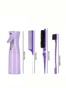 Set de 1/5/7 piezas de herramientas para peinado, incluye cepillo, botella rociadora, botella de agua transparente, peine de cola de rata, cepillo para el cabello, adecuado como regalo de Año Nuevo para niñas, viene con pegatinas DIY lindas (estilo aleatorio) - Morado - Ver 12