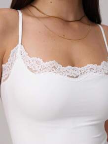 Beauace Women's Cami Tops Sleeveless Lace Trim Solid Color Slim Fit Camisole Summer Tops - White - View 5