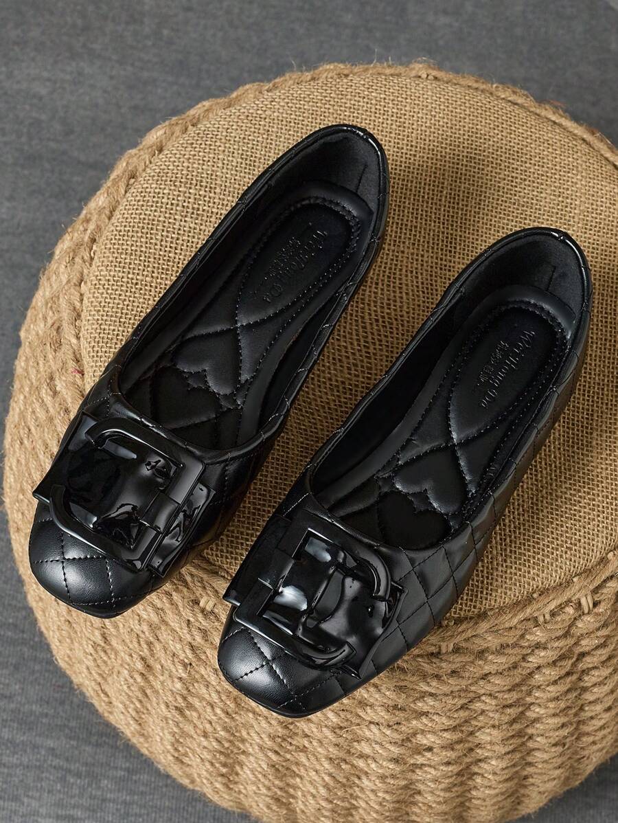 WHDXY Women's Square Toe French Style Bowknot Flats, Soft Comfortable Casual Fashion Slip-On Loafers Spring New Versatile Flat Shoes - Graphite Black - View 1