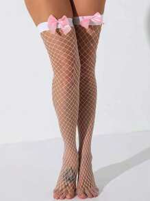 1 Pair Women Sexy Lingerie Bow Decor Long Socks Cute Pink Over The Knee Socks Cosplay Uniforms Lolita Thigh High Stockings