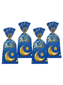 50个金色星月图案印花礼品袋，塑料和玻璃纸礼品袋，生日、家庭度假、派对装饰用品，礼品包装用品