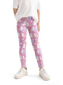 1 Pair Girls Cartoon Print Lightweight Milk Silk Material Leggings, Suitable For Summer Wear