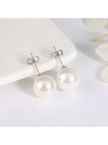 925 Sterling Silver Natural Pearls 8MM 10MM 12MM Large Pearl Earrings With 925 Silver Ear Nuts, Fashionable Elegant Simple Design, Great Gift For Girlfriend