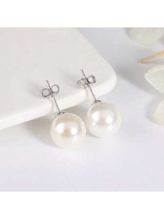 925 Sterling Silver naturliga pärlor 8MM 10MM 12MM stora pärlörhängen med 925 silver öronnötter, moderiktig elegant enkel design, bra present till flickvän