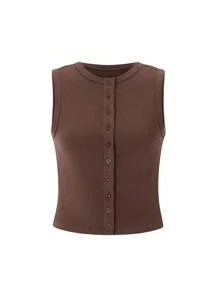 Women Y2k Button Down Tank Tops Knitted Solid Color Sleeveless Vest Top Slim Fit Crop Going Out Tops Streetwear - 棕色 - 查看 7
