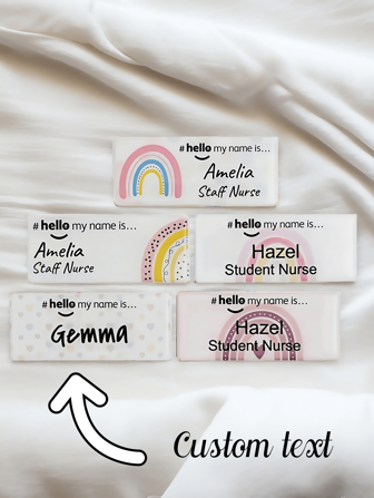 1pc Rainbow Acrylic Personalized Name Badge - "Hello My Name Is" Custom Name Tag - Student/Nurse/Doctor/Childcare Worker Badge - High Definition Print, Magnetic, Graduation Gift