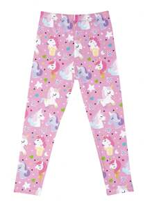 1 Pair Girls Cartoon Print Lightweight Milk Silk Material Leggings, Suitable For Summer Wear
