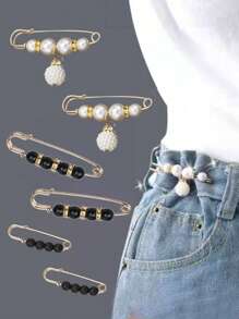 2pcs Crystal & Faux Pearl Safety Brooch Pin, Cardigan Shawl Collar Clip For Women Fashion Accessory, Ideal For Summer Outfits - Mother's Day Gift