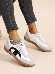 Women's Casual Soft Sole Flat Sneakers, Versatile Sport Shoes Classic White Shoes - Black, Gray and White - View 10