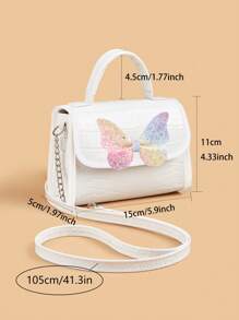 1个女童可爱甜美公主闪亮蝴蝶鳄鱼纹PU链条斜挎包，适合日常四季使用 - 手提包 - 查看 8
