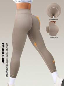 قطعة واحدة من السراويل الرياضية ذات التحكم في البطن والرفع للمؤخرة والنسيج المنسوج العادي عالي المرونة لضبط والتخسيس والبطن المستوي ملابس رياضية نسائية للصالة الرياضية