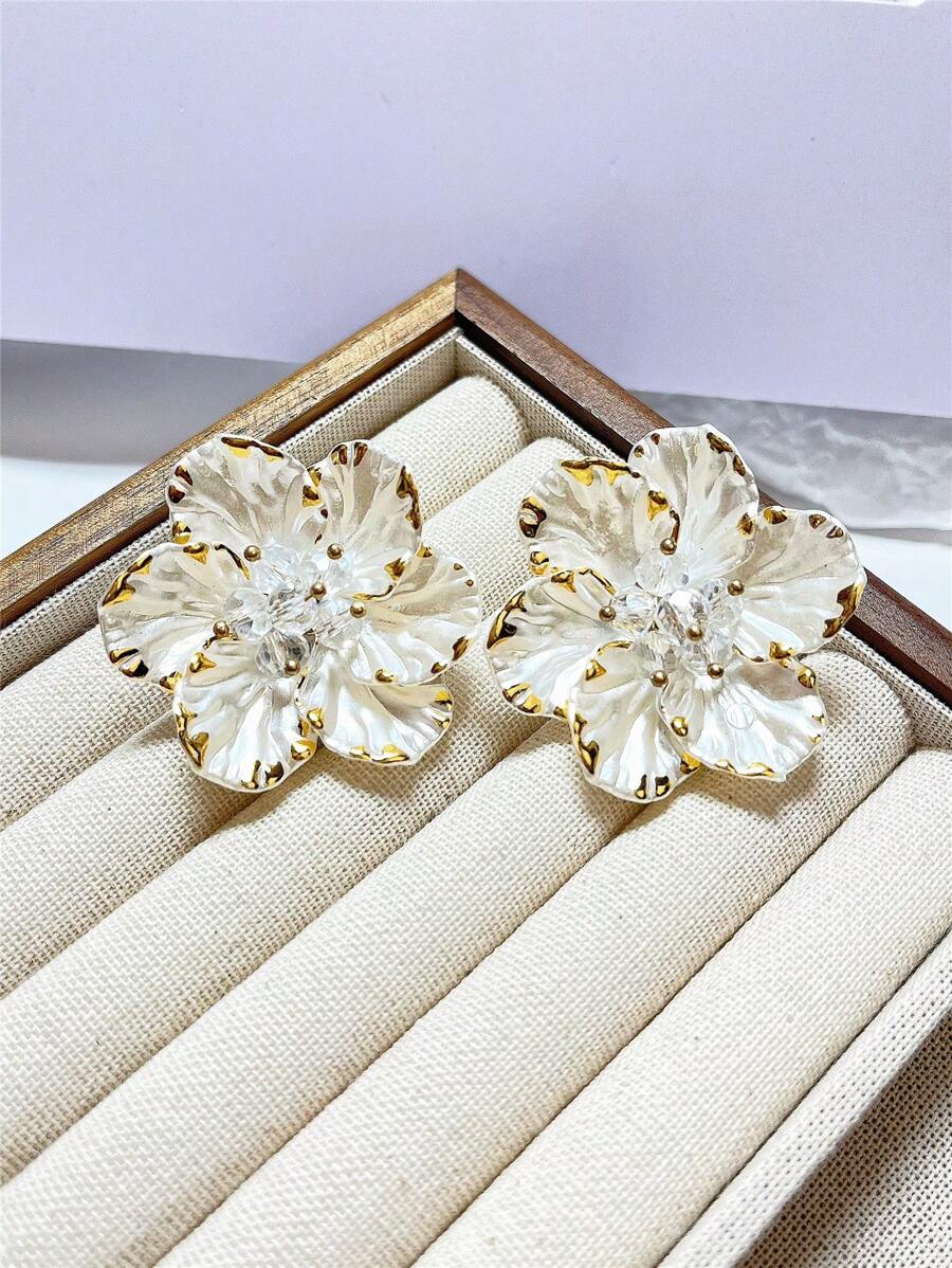 1 对女士复古亚克力花朵耳钉，适合日常佩戴和度假 - 彩色 - 查看 1