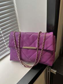 Nova bolsa de ombro feminina bordada com linhas de prensagem em grade rômbica, corrente, grande capacidade, bolsa transversal simples e elegante para deslocamento diário