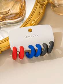 新款时尚多色 C 形环状耳环，时尚优雅的女士耳环套装 - 彩色 - 查看 7