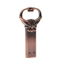 Unidad flash USB de cobre con forma de corazón de 128 GB, unidad flash USB metálica retro de 64 GB, memoria USB creativa de 32 GB como regalo