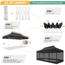 COBIZI 10x20 Canopy Tent, Heavy Duty Pop Up Canopy With Sidewalls, Waterproof Easy Setup Canopy With Mosquito Netting, Outdoor Instant Screen Tents For Parties, Wedding With Roller Bag - Black - View 4