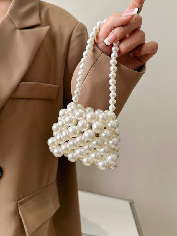 1pc Handmade Pearl Decor Handbag, Fashion Accessory Bag, Versatile For Spring/Summer