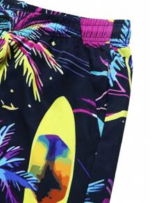 Men's Summer Sports Shorts, Gradient Palm Tree Print Decor, Suitable For Beach, Sports, And Vacation