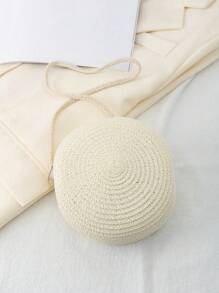 1个迷你草编斜挎包，沙滩单肩包，多功能收纳袋，轻便可爱儿童单肩包 - 彩色 - 查看 18