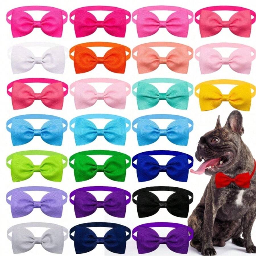 20/10pcs Adjustable Solid Color Bow Tie Pet Collar, Random Colors, Suitable For Chihuahua, Yorkshire Terrier, Pomeranian, Maltese, Schnauzer And Other Small Dogs, Christmas, Birthday, Holiday Decoration And Photography - Multicolor - View 1