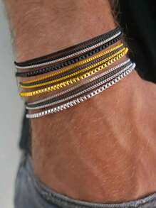 2 Pieces Set/4-Piece Set/12 Pieces Set Minimalist Fashion Stacked Stainless Steel Multi-Color Bracelet Set For Men's Holiday Dating Party Gift Daily Matching (Without Gift Box) - Multicolor - View 13