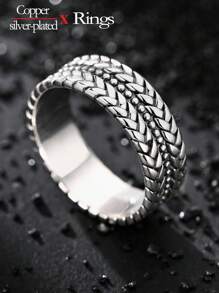 1pc Hypoallergenic Silver-Plated Elegant Multilayer Braided Rock & Roll Couple Rings, Suitable For Performance, Party & Banquet Wear