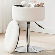 Taburete otomano ajustable de color blanco, silla de tocador, silla para el tocador para el cuarto de maquillaje, silla de tocador con almacenamiento, taburetes de maquillaje con almacenamiento, silla giratoria de maquillaje para el baño de piel sintética - Blanco - Ver 1