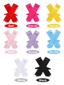 1 Pair Princess Bow Pearl Long Gloves, Girls Dress, Performance, Ball Gown Gloves, Suitable For Children Aged 3-8 - 1Pair - View 2