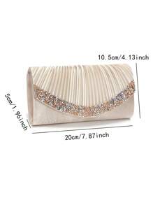 Valentine's Day Gift Love Holiday Date Silver Clutch Bags V Design Metal Chain Glitter Sequined Evening Bags With Envelope Party Wedding Casual Lady Handbags Banquet Dinner Purse - Apricot - View 2
