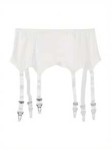 Women Sexy Garter Belt High Waist Suspender Belt, Night Club Elastic 6 Straps Clip Garters - 白色 - 查看 1