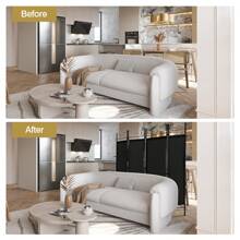 4-Panel Room Divider Folding Privacy Screen With Polyester Cloth 182CM Privacy Divider For Bedroom Living Room Study - 黑色 - 查看 4