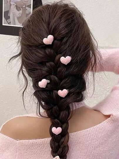 5 件女士时尚粉色心形发夹，可爱迷你发夹，优雅公主心形发夹，芭蕾 Y2K 女孩发饰，适合日常使用，可爱的粉色发饰，情人节礼物，学校用品，粉色发夹