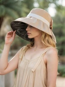 1pc Spring Wide Brimmed Women's Sun Hat, Bowknot Color Block, Polyester UV Protection Wind Resistant, Decorative - A-16 Opening - View 9
