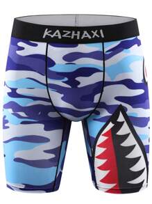 5pcs/Pack Men's Camo Shark Teeth Digital Print Boxer Briefs - Multicolor - View 3