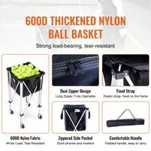 Foldable Tennis Ball Hopper, Holds 150 Or 180 Tennis Balls, Lightweight Aluminum Alloy Tennis Ball Basket Cart With Wheels, Removable Bag, Carry Bag, Portable Sports Teaching Cart For Tennis Player - Holds 150 Tennis Balls - 查看 3
